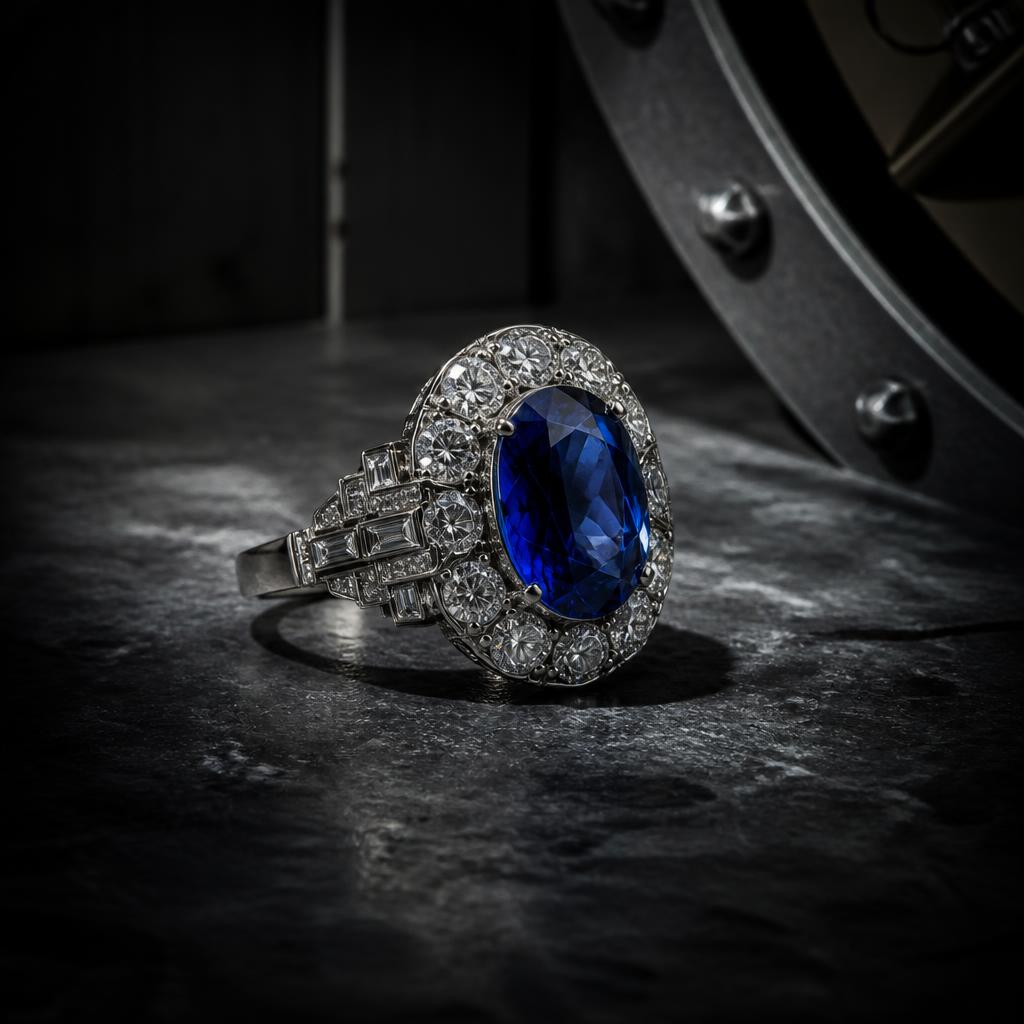 Art Deco Sapphire Halo — Platinum